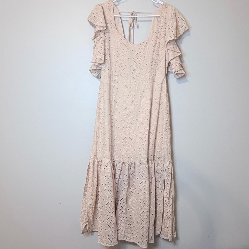 HYFVE Pinkish Cream Eyelet Maxi Dress